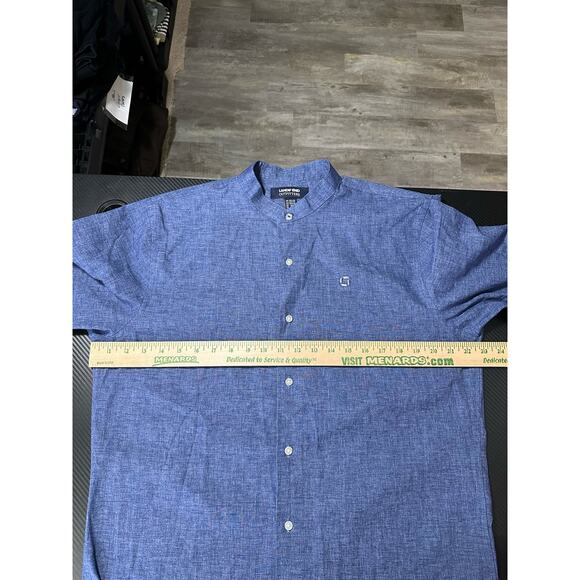Lands End Linen Blend Longsleeve Band Collar Dress Shirt Size 15.5 x 33 Blue - Picture 4 of 11